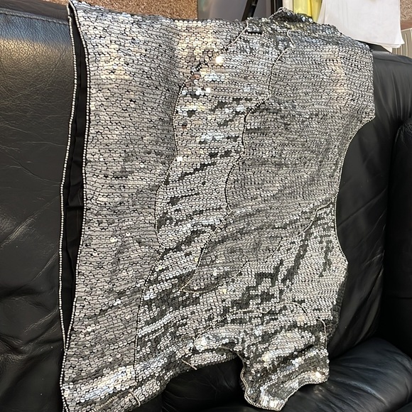 New designer Silver metallic sequins beaded silk blouse short-sleeve top Vintage - Picture 11 of 12